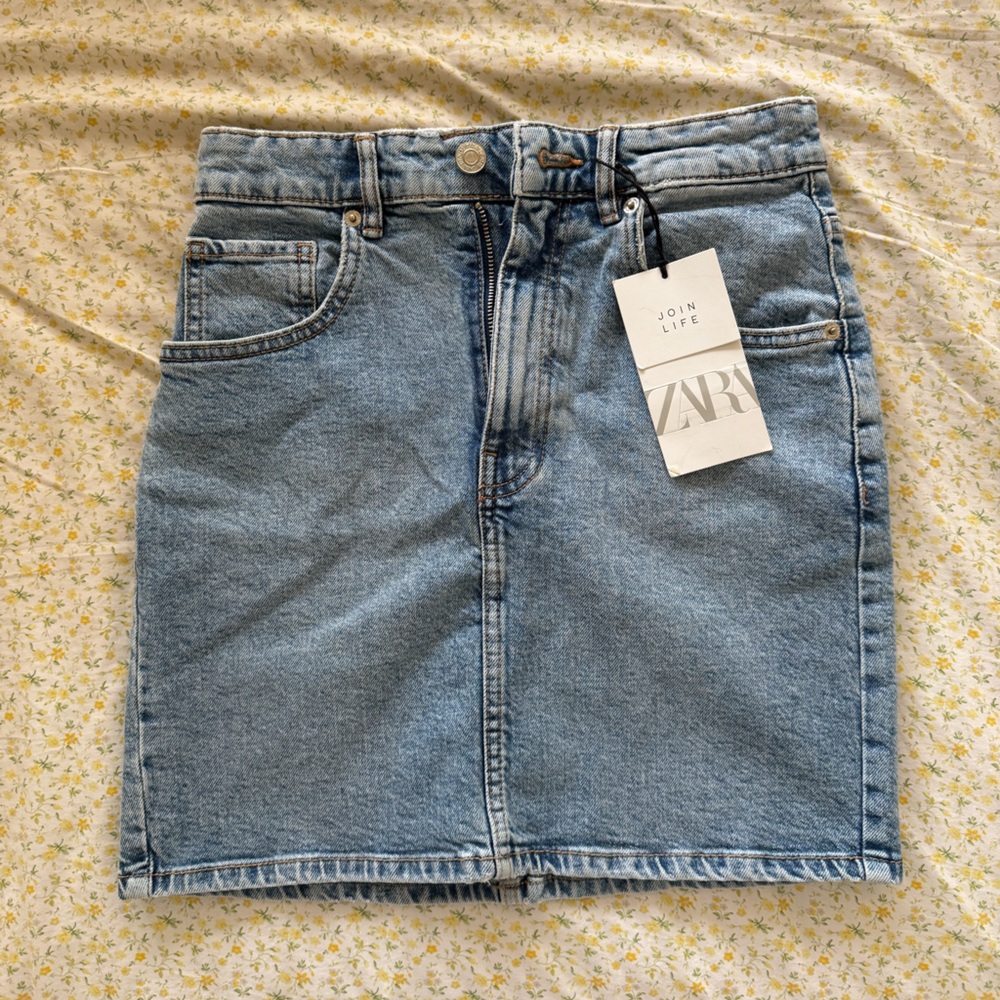 Zara High Rise Denim Mini Skirt